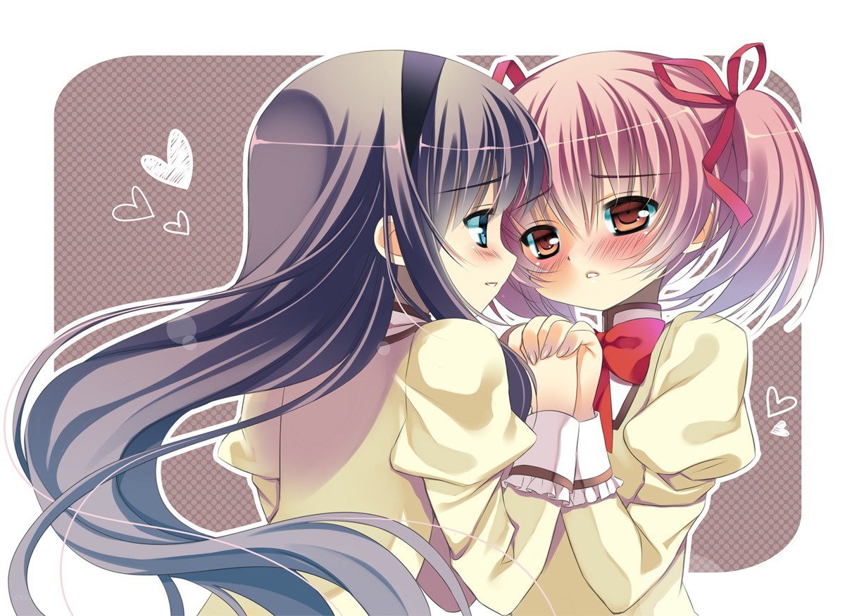 Two anime girls hugging