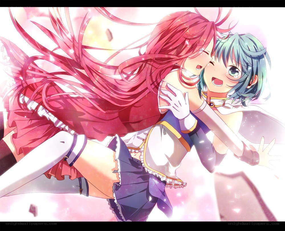 Two anime girls hugging