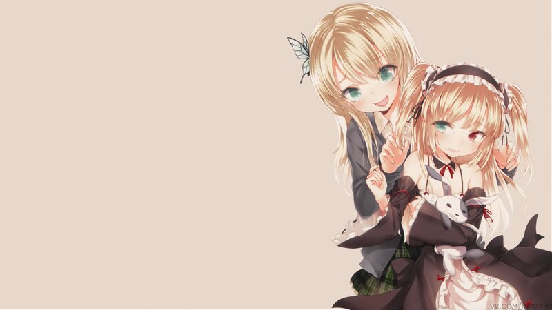 Two Anime Girls Hugging — Beige