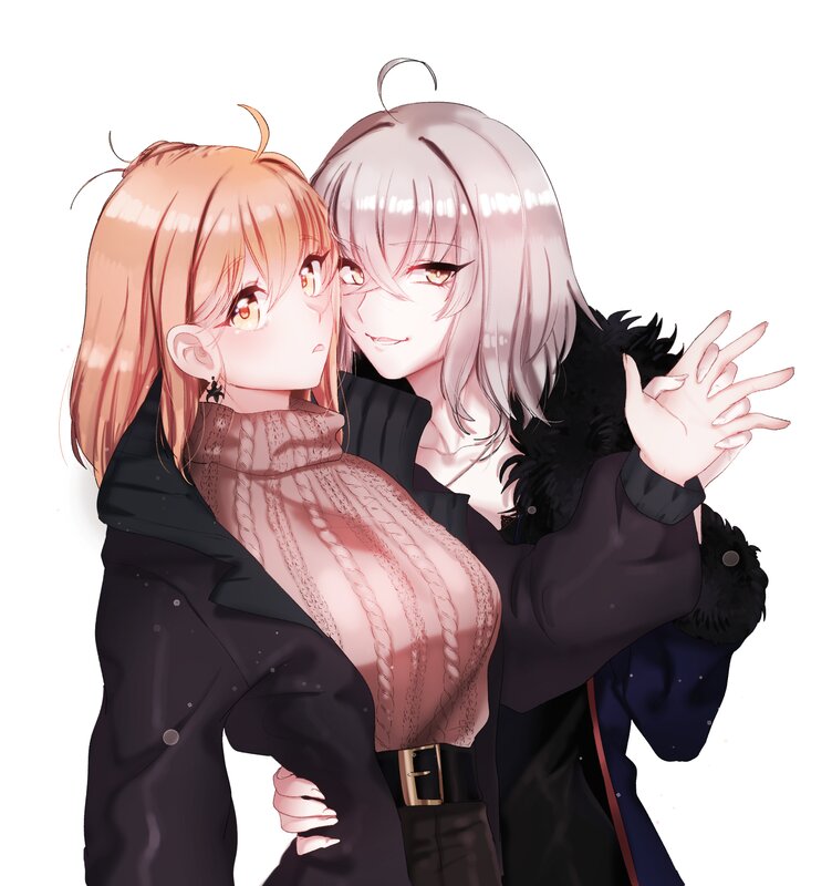 Two Anime Girls Hugging — Black, Affectionate