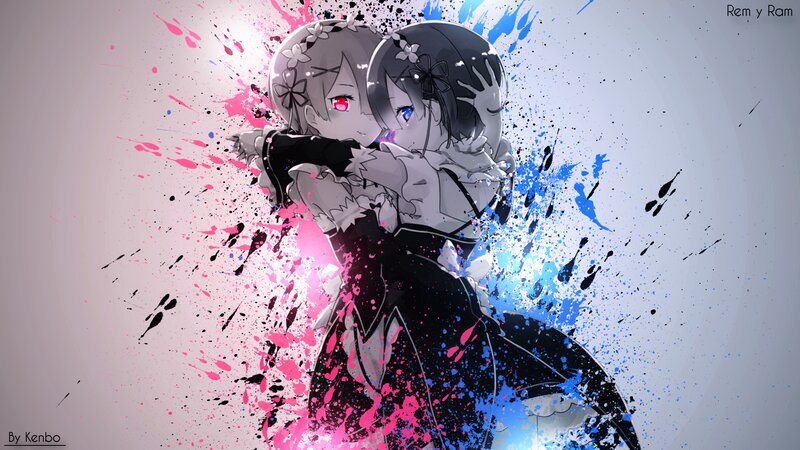 Two Anime Girls Hugging — Black, Dramatic, Digital Art