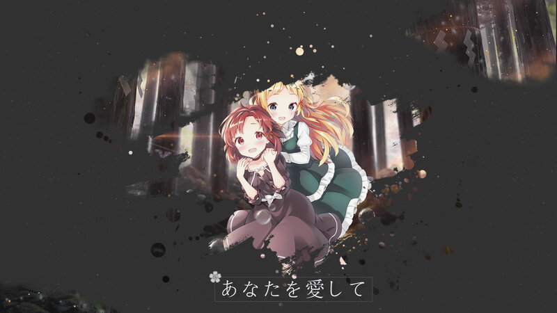 Two Anime Girls Hugging — Black, Dramatic, Forest