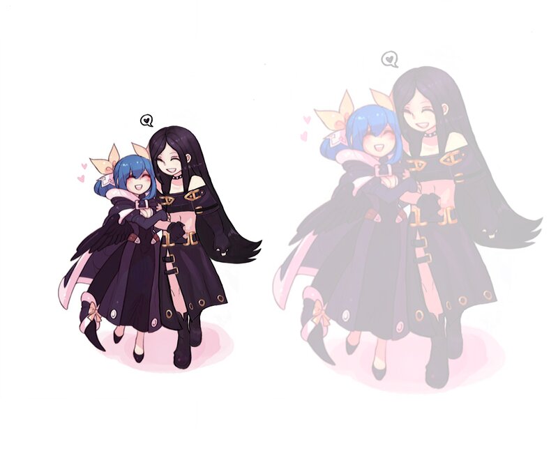 Two Anime Girls Hugging — Black, Happy