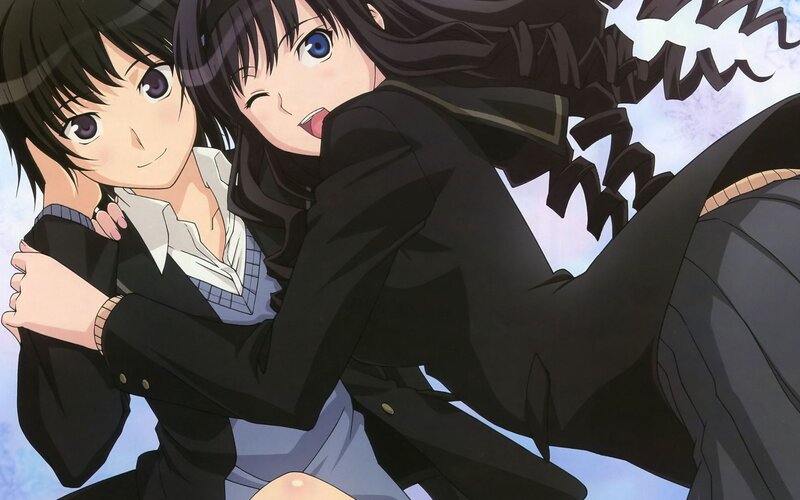 Two Anime Girls Hugging — Black, Playful, Afternoon