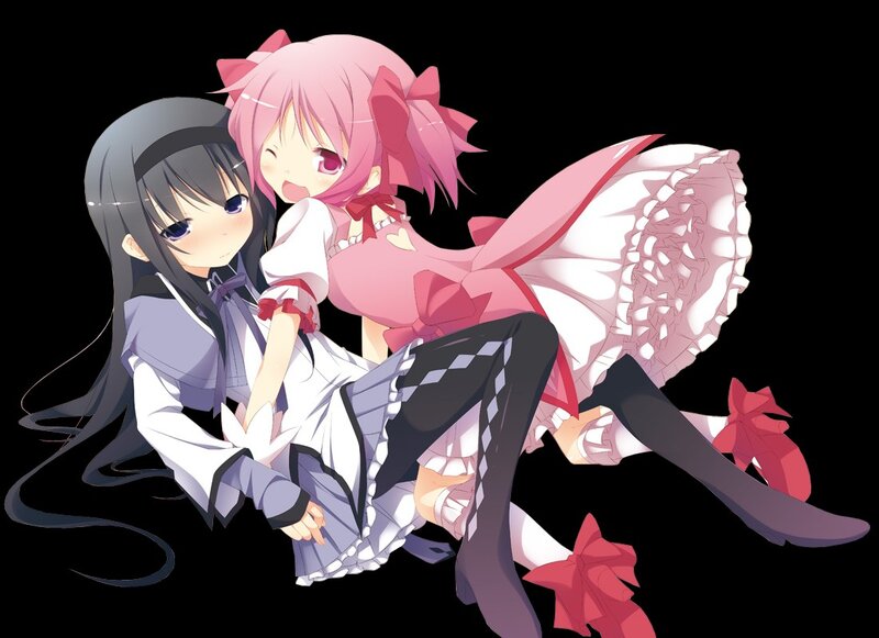 Two Anime Girls Hugging — Black, Playful, School Uniform