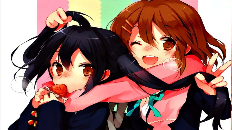 Two Anime Girls Hugging — Black, Playful