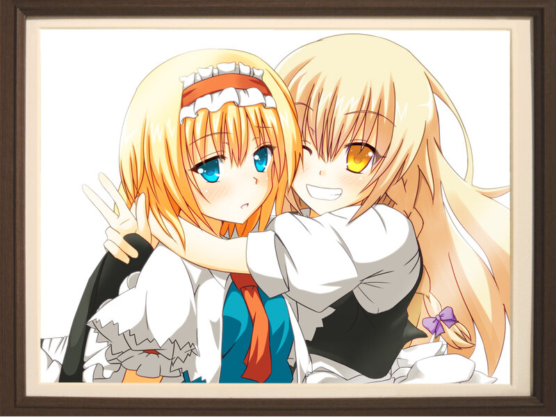 Two Anime Girls Hugging — Blonde, Happy