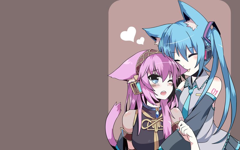 Two Anime Girls Hugging — Blue, Affectionate, Cat Ears