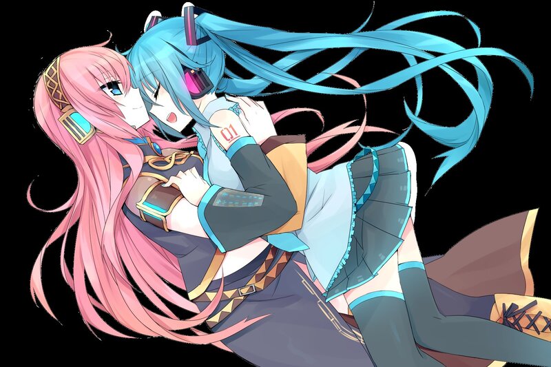 Two Anime Girls Hugging — Blue, Affectionate