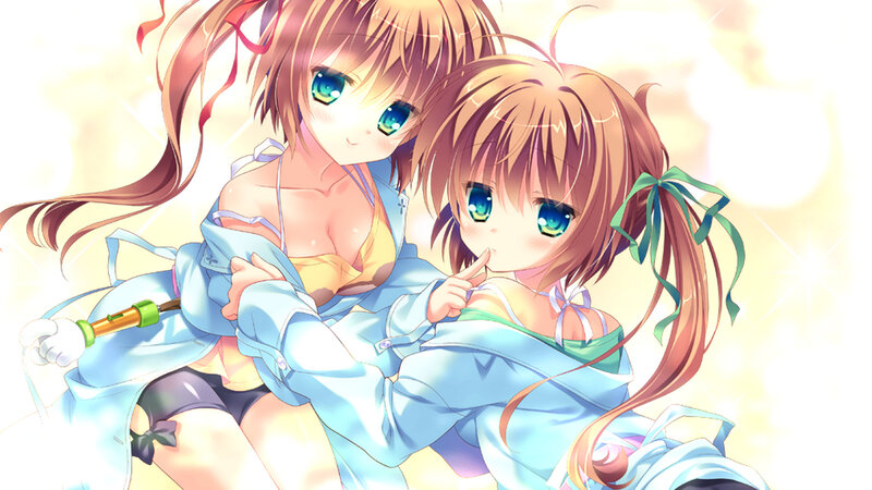 Two Anime Girls Hugging — Blue, Bright