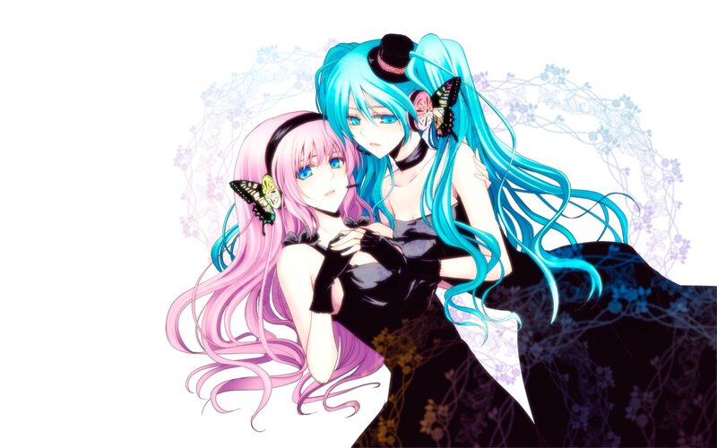 Two Anime Girls Hugging — Blue, Calm, Butterfly