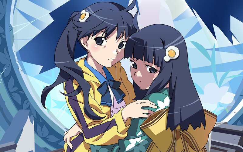 Two Anime Girls Hugging — Blue, Calm, Hug