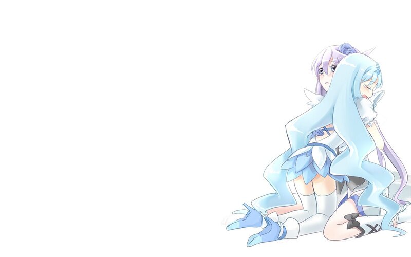 Two Anime Girls Hugging — Blue, Calm