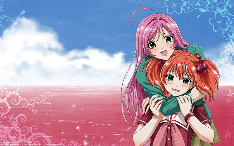 Two Anime Girls Hugging — Blue, Cheerful, Afternoon