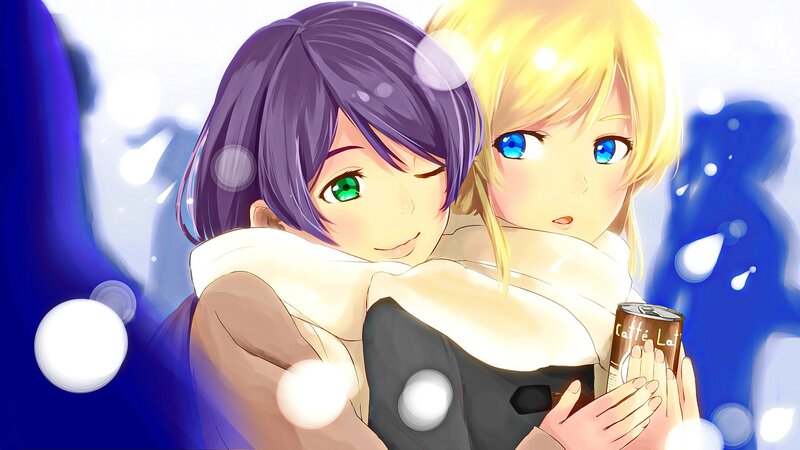 Two Anime Girls Hugging — Blue, Cozy