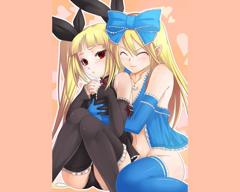 Two Anime Girls Hugging — Blue, Cute, Bunny Ears
