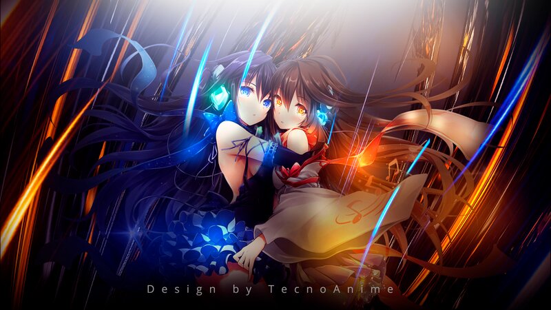 Two Anime Girls Hugging — Blue, Dramatic, Digital Art