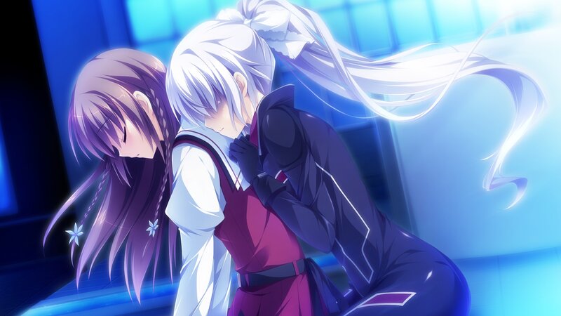 Two Anime Girls Hugging — Blue, Dramatic, Hug