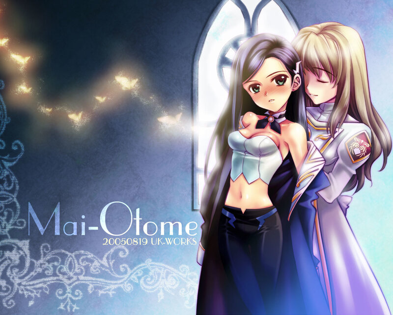 Two Anime Girls Hugging — Blue, Dramatic, Night, Butterflies