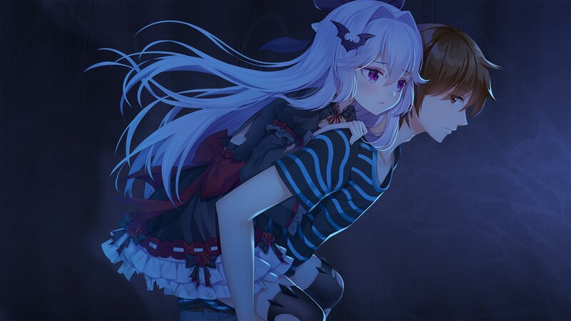 Two Anime Girls Hugging — Blue, Dramatic, Night, Digital Art