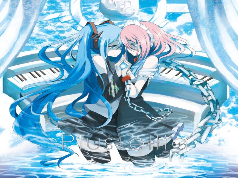 Two Anime Girls Hugging — Blue, Dramatic, Piano