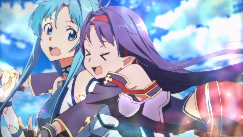 Two Anime Girls Hugging — Blue, Dynamic, Anime Characters