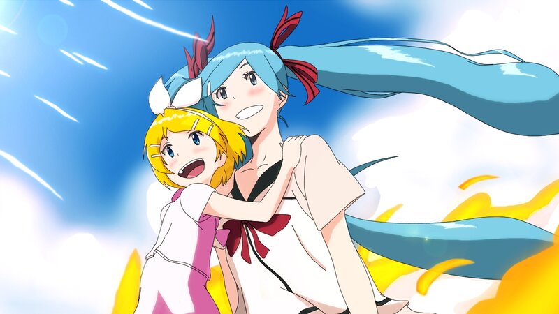 Two Anime Girls Hugging — Blue, Dynamic