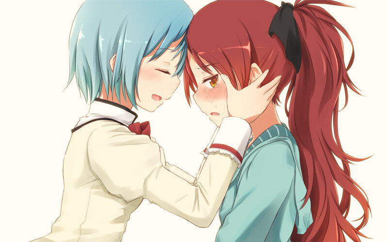 Two Anime Girls Hugging — Blue, Emotional