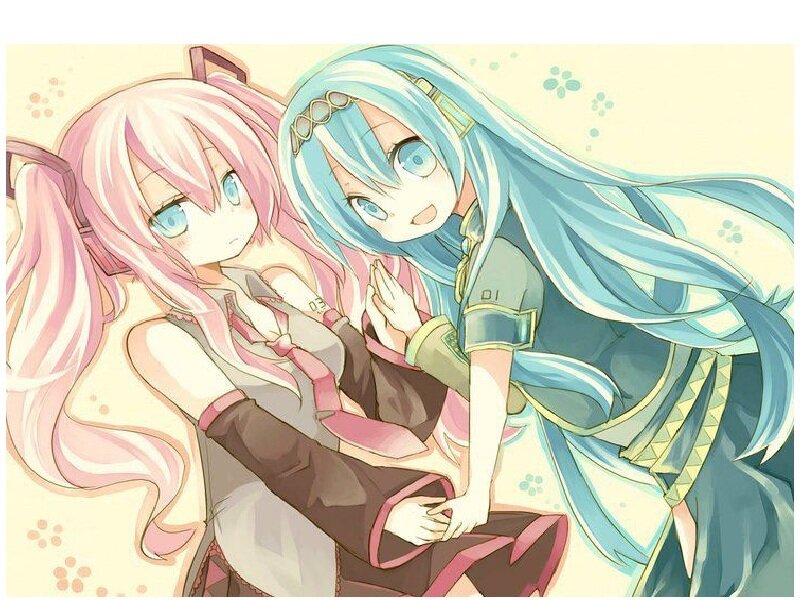 Two Anime Girls Hugging — Blue, Friendly