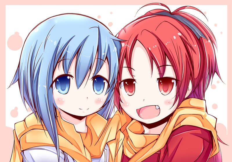 Two Anime Girls Hugging — Blue, Happy, Cheeks