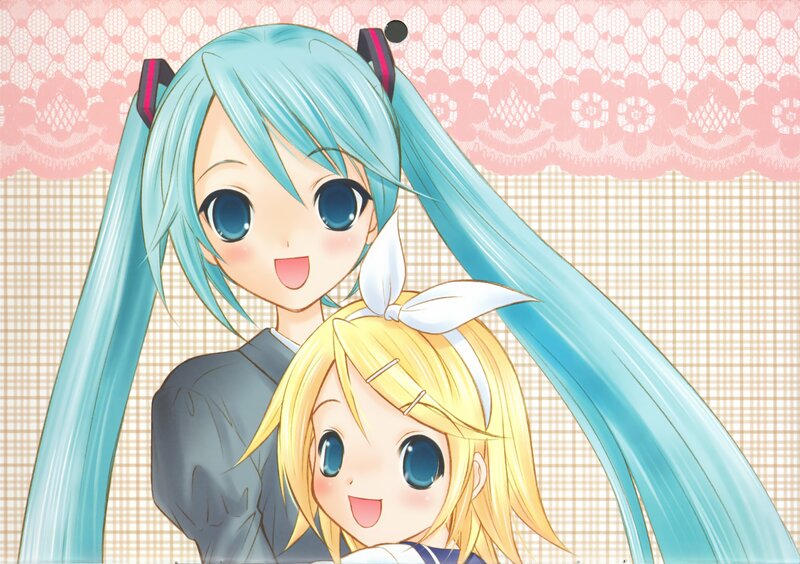 Two Anime Girls Hugging — Blue, Happy, Cheerful