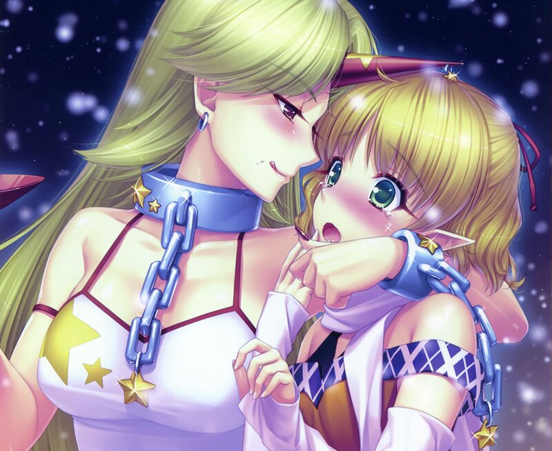 Two Anime Girls Hugging — Blue, Intimate, Night