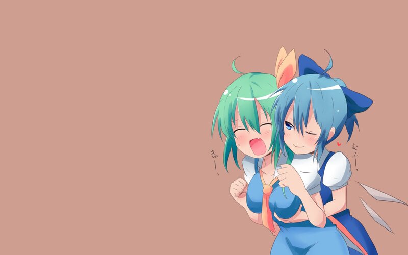 Two Anime Girls Hugging — Blue, Playful, Cat Ears, Blush