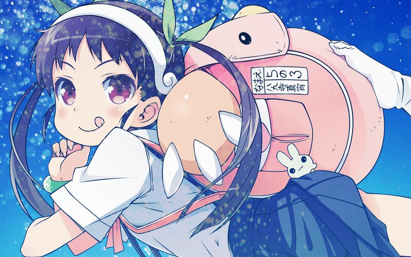 Two Anime Girls Hugging — Blue, Playful, Night
