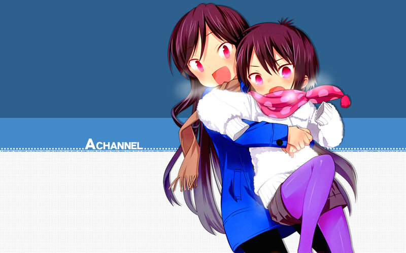 Two Anime Girls Hugging — Blue, Playful, Scarf