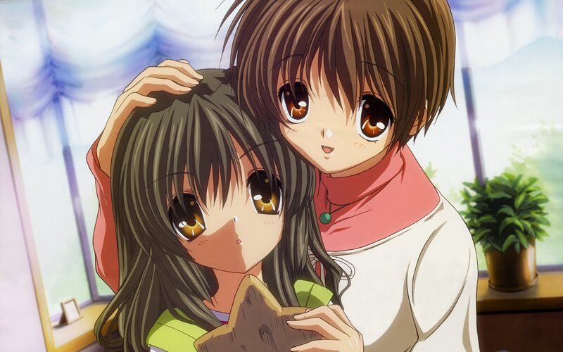 Two Anime Girls Hugging — Brown, Affectionate