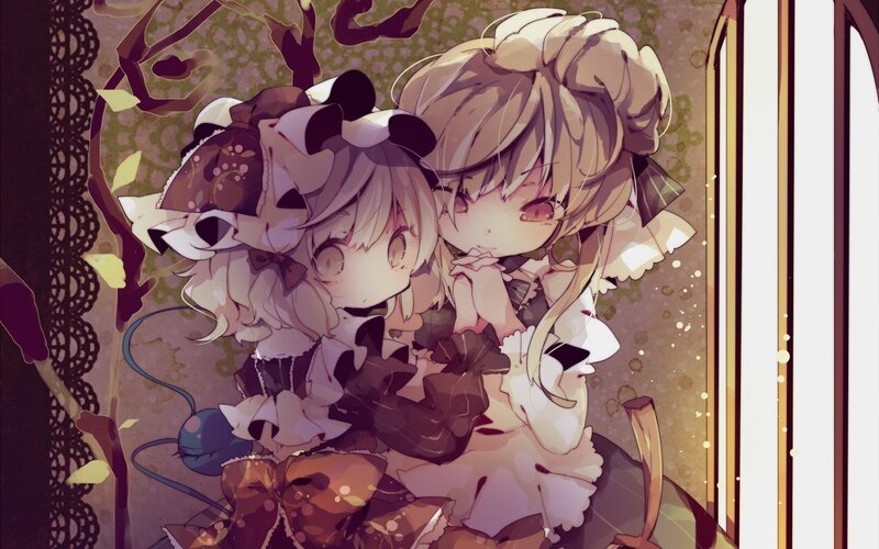 Two Anime Girls Hugging — Brown, Calm, Digital Art