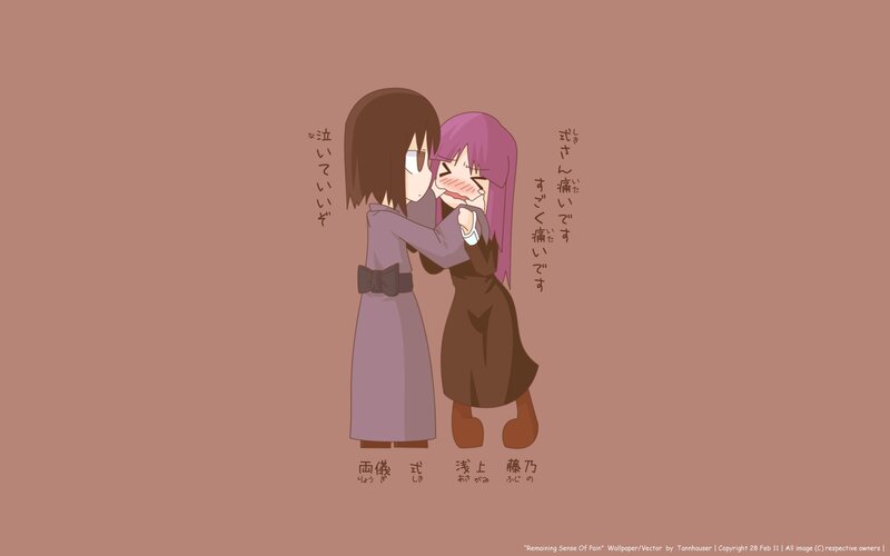 Two Anime Girls Hugging — Brown, Dramatic, Hug, Text