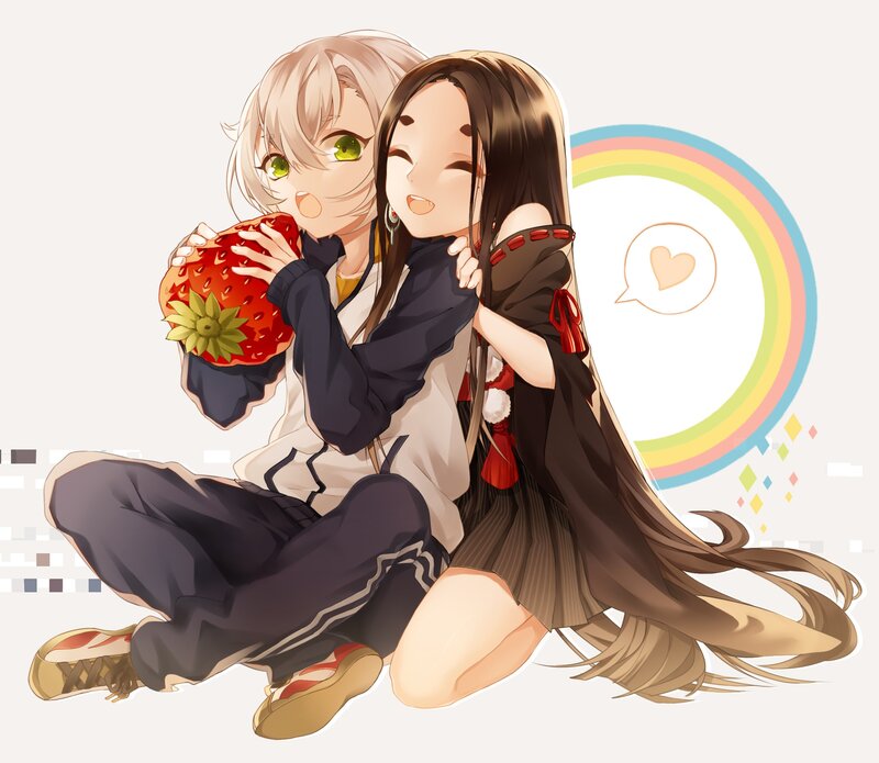 Two Anime Girls Hugging — Brown, Happy