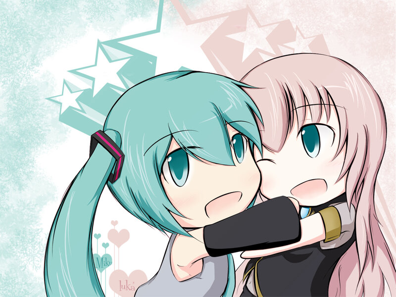 Two Anime Girls Hugging — Cyan, Cute