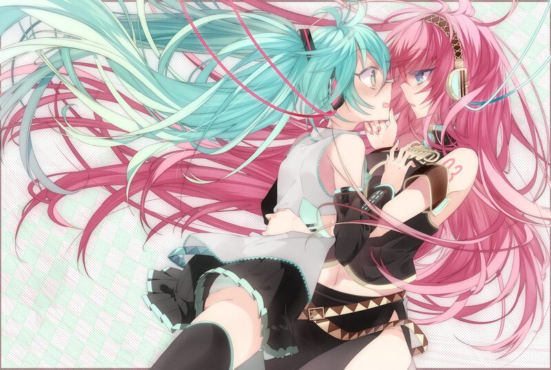 Two Anime Girls Hugging — Cyan, Intimate