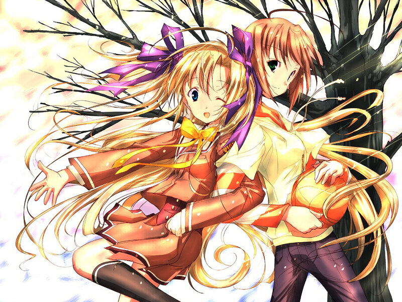 Two Anime Girls Hugging — Gold