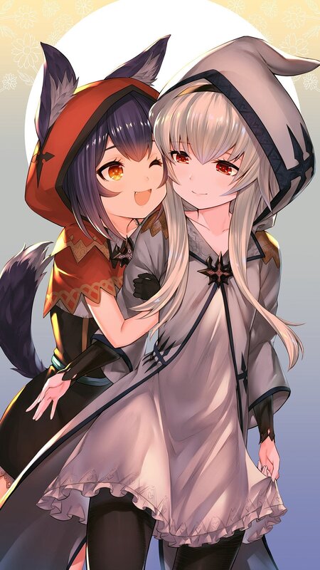 Two Anime Girls Hugging — Gray, Friendly