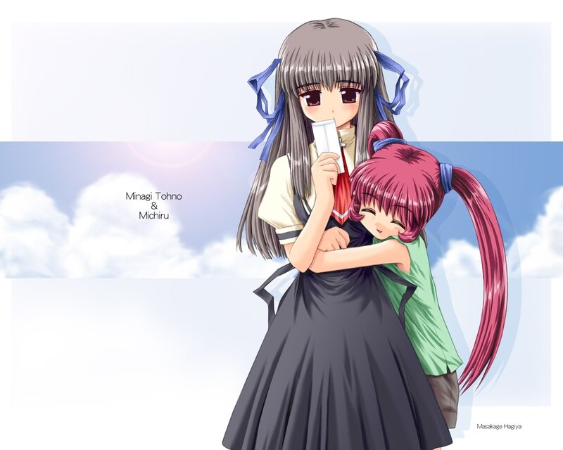 Two Anime Girls Hugging — Gray