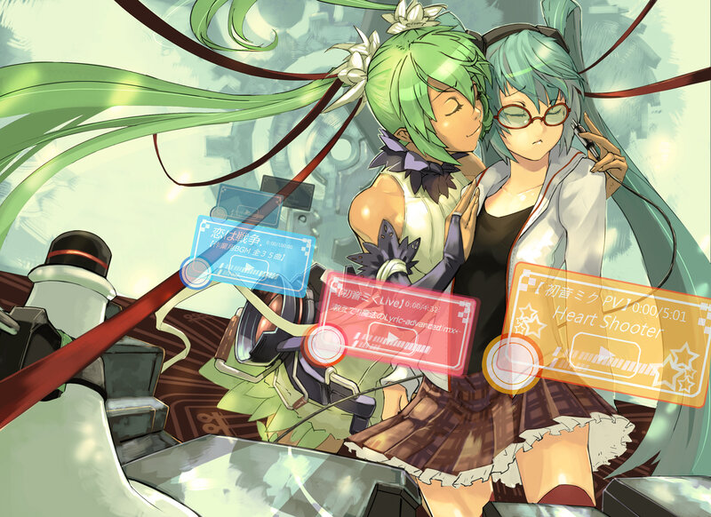 Two Anime Girls Hugging — Green, Calm, Digital Art