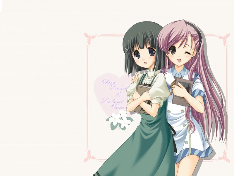 Two Anime Girls Hugging — Green, Cheerful, Books