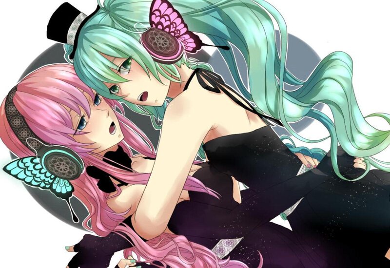 Two Anime Girls Hugging — Green, Playful