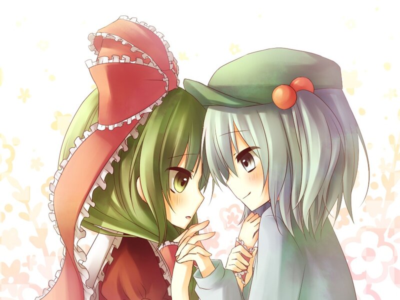 Two Anime Girls Hugging — Green, Sweet