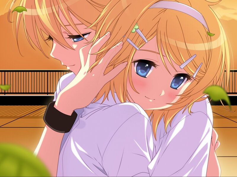 Two Anime Girls Hugging — Orange, Affectionate