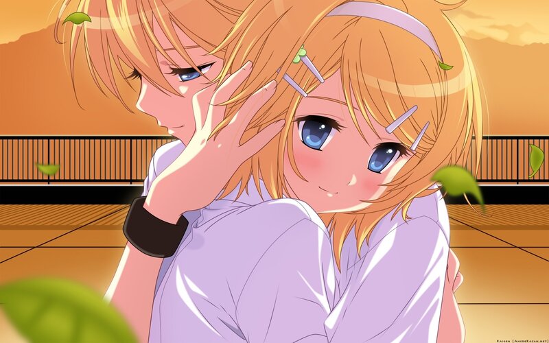 Two Anime Girls Hugging — Orange, Calm, Sunset